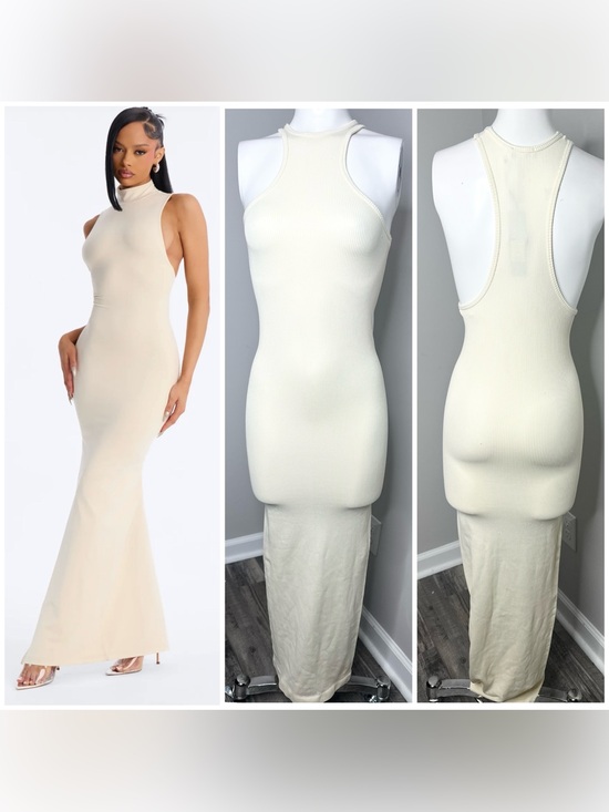 Fashion nova Dresses & Skirts - Fashion Nova Cream Racerback Ribbed Maxi Dress-nwt-m/L
